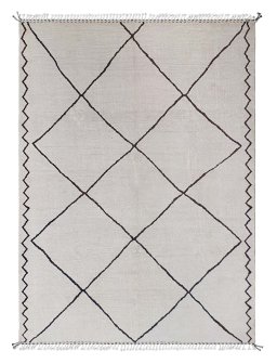 Full view of New Morocco rug from Pakistan, 342 × 247 cm in Beige tones