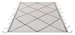 Corner detail of New Morocco rug showing border pattern and Wool pile