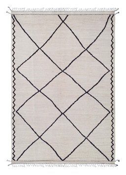 Full view of New Morocco rug from Pakistan, 239 × 165 cm in Beige tones