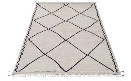 Corner detail of New Morocco rug showing border pattern and Wool pile
