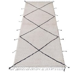 Corner detail of New Morocco rug showing border pattern and Wool pile