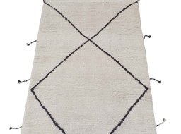 Backside of handmade New Morocco rug showing knot structure and weave density
