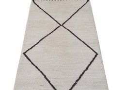 Backside of handmade New Morocco rug showing knot structure and weave density