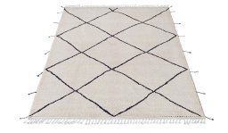 Corner detail of New Morocco rug showing border pattern and Wool pile
