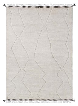 Full view of New Morocco rug from Pakistan, 247 × 175 cm in Beige tones