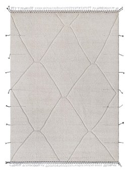 Full view of New Morocco rug from Pakistan, 246 × 175 cm in Beige tones