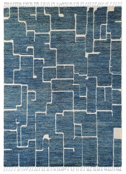 Full view of New Morocco rug from Pakistan, 233 × 172 cm in Blue tones