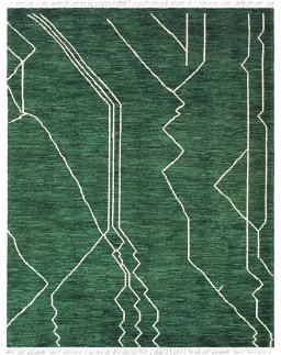 Full view of New Morocco rug from Pakistan, 306 × 252 cm in Green tones