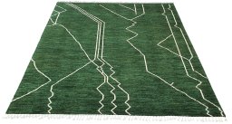Corner detail of New Morocco rug showing border pattern and Wool pile