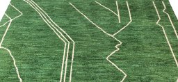 Backside of handmade New Morocco rug showing knot structure and weave density