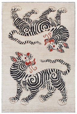 Full view of New Morocco rug from Pakistan, 240 × 161 cm in Beige tones