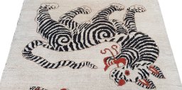Backside of handmade New Morocco rug showing knot structure and weave density