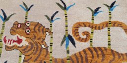 Backside of handmade New Morocco rug showing knot structure and weave density