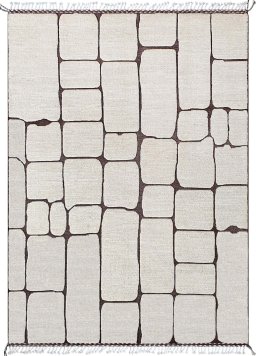 Full view of New Morocco rug from Pakistan, 296 × 214 cm in Beige tones