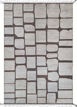 Full view of New Morocco rug from Pakistan, 308 × 208 cm in Gray tones