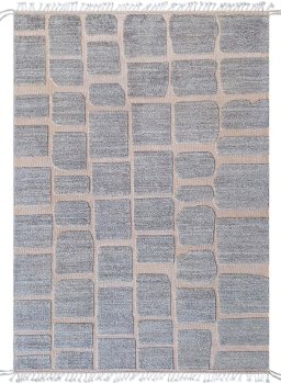 Full view of New Morocco rug from Pakistan, 243 × 174 cm in Blue tones