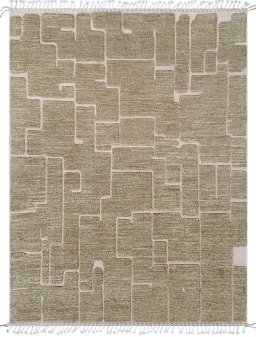 Full view of New Morocco rug from Pakistan, 240 × 182 cm in Green tones