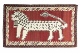 Full view of 2000s Kilim Dastan rug from Iran / Persia, 303 × 180 cm in Red tones