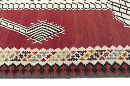 Close-up detail of 2000s Kilim Dastan rug from Iran / Persia showing Wool weave