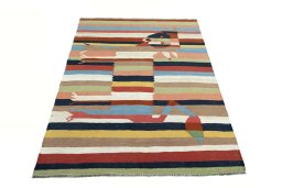 Close-up detail of New Kilim Dastan rug from Iran / Persia showing Wool weave