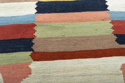 Backside of handmade New Kilim Dastan rug showing knot structure and weave density