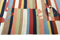 Close-up detail of New Kilim Dastan rug from Iran / Persia showing Wool weave