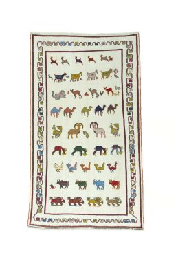 Full view of New Kilim Dastan rug from Iran / Persia, 217 × 124 cm in Beige tones