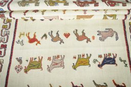 Full view of New Kilim Dastan rug from Iran / Persia, 217 × 124 cm in Beige tones