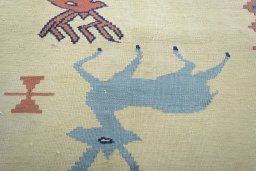 Backside of handmade 2000s Kilim Dastan rug showing knot structure and weave density