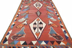 Close-up detail of 2000s Kilim Dastan rug from Iran / Persia showing Wool weave