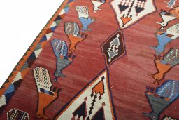 Surface texture of 2000s Kilim Dastan rug with natural Wool and intricate pattern