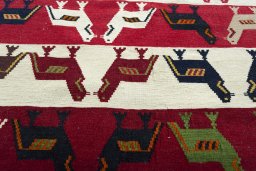 Backside of handmade New Kilim Dastan rug showing knot structure and weave density