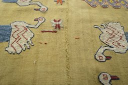 Backside of handmade 1970s Kilim Dastan rug showing knot structure and weave density