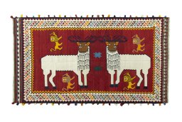 Full view of 2000s Kilim Dastan rug from Iran / Persia, 295 × 164 cm in Red tones