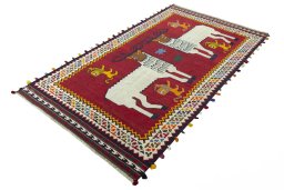 Corner detail of 2000s Kilim Dastan rug showing border pattern and Wool pile