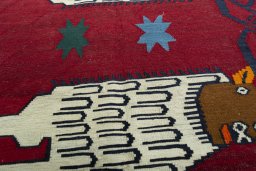 Backside of handmade 2000s Kilim Dastan rug showing knot structure and weave density