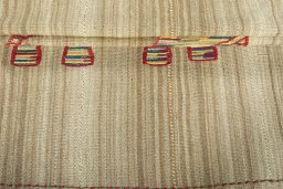 Full view of 2000s Kilim Dastan rug from Iran / Persia, 156 × 133 cm in Beige tones