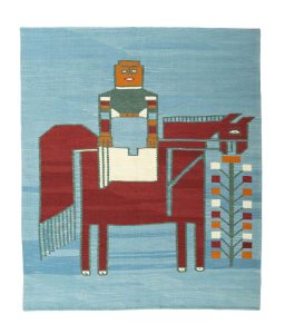 Full view of New Kilim Dastan rug from Iran / Persia, 180 × 153 cm in Blue tones