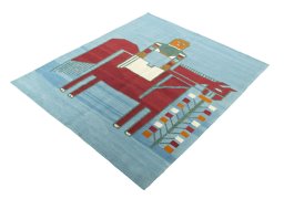 Corner detail of New Kilim Dastan rug showing border pattern and Wool pile