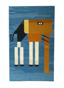 Full view of New Kilim Dastan rug from Iran / Persia, 211 × 128 cm in Blue tones