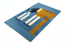 Corner detail of New Kilim Dastan rug showing border pattern and Wool pile
