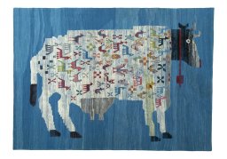 Full view of New Kilim Dastan rug from Iran / Persia, 282 × 202 cm in Blue tones