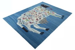 Corner detail of New Kilim Dastan rug showing border pattern and Wool pile