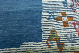Backside of handmade New Kilim Dastan rug showing knot structure and weave density