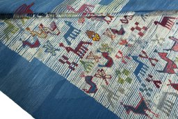 Full view of New Kilim Dastan rug from Iran / Persia, 282 × 202 cm in Blue tones