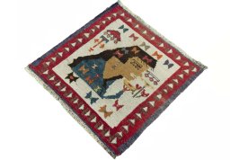 Corner detail of 2000s Kilim Dastan rug showing border pattern and Wool pile