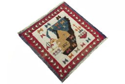 Close-up detail of 2000s Kilim Dastan rug from Iran / Persia showing Wool weave