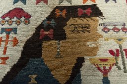 Backside of handmade 2000s Kilim Dastan rug showing knot structure and weave density