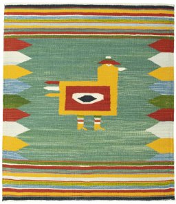 Full view of New Kilim Dastan rug from Iran / Persia, 100 × 86 cm in Multi Color tones