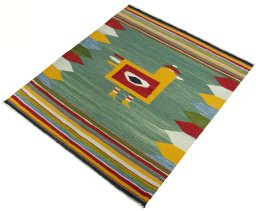 Corner detail of New Kilim Dastan rug showing border pattern and Wool pile